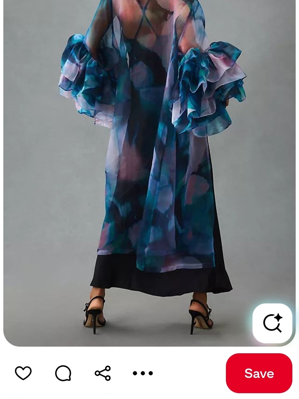 Anthropologie Sheer Floral Ruffle Sleeve Kimono Duster Blue Purple One Size